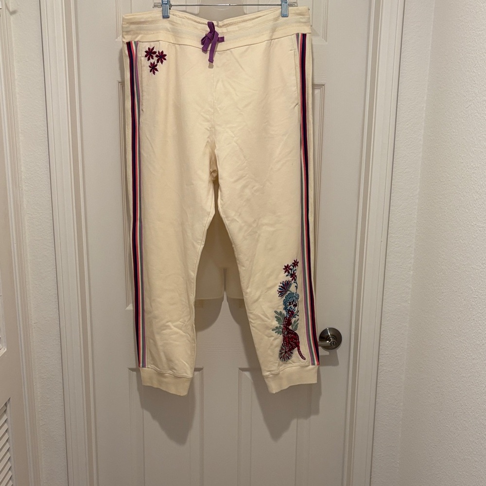 Johnny Was Cream Pants with Purple Accents.  Brand new.